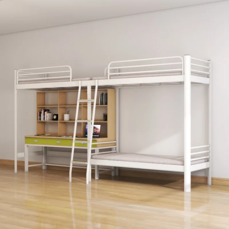 Upper and lower School unit Second company Three people on the bed Lower table Double Bunk bed Wrought iron bed