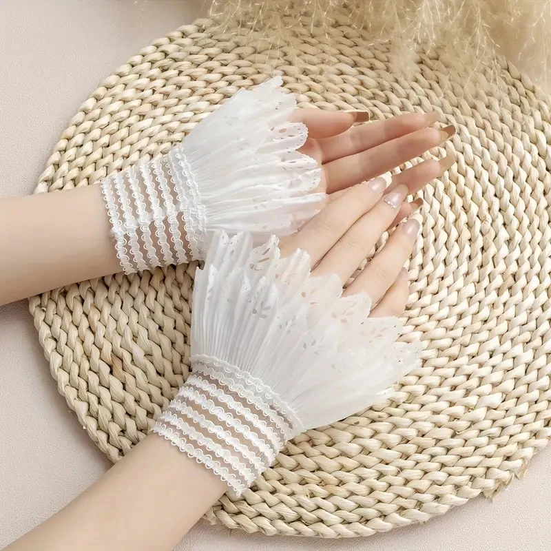 

Elegant Decorative Arm Sleeves Photos For Accessory Nails Layered Ruffle Fake Cuffs Nail Enhancement Photography Showing props