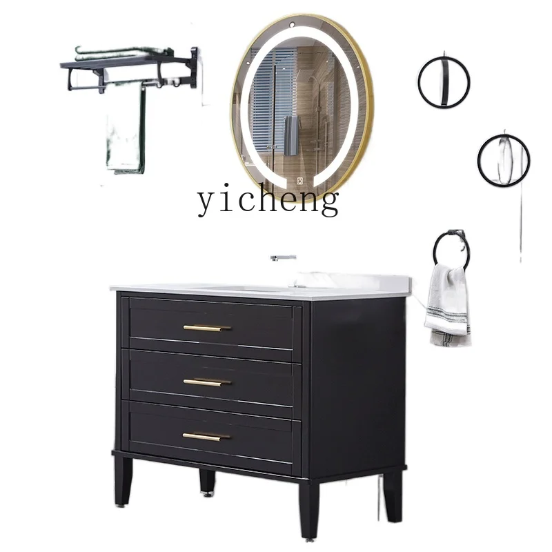 

XC American Bathroom Cabinet Floor Type Stone Plate Table Top Washbasin Cabinet Combination Bathroom Hand Washing Washstand