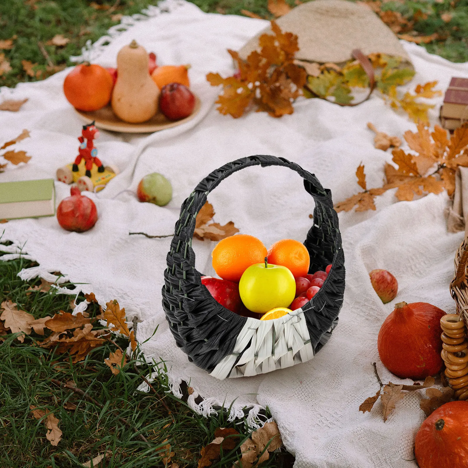 

Imitation Rattan Flower Basket Black Portable Storage Baskets Plant Holder Home Decor Dry Flower Arrangement Pastoral Style