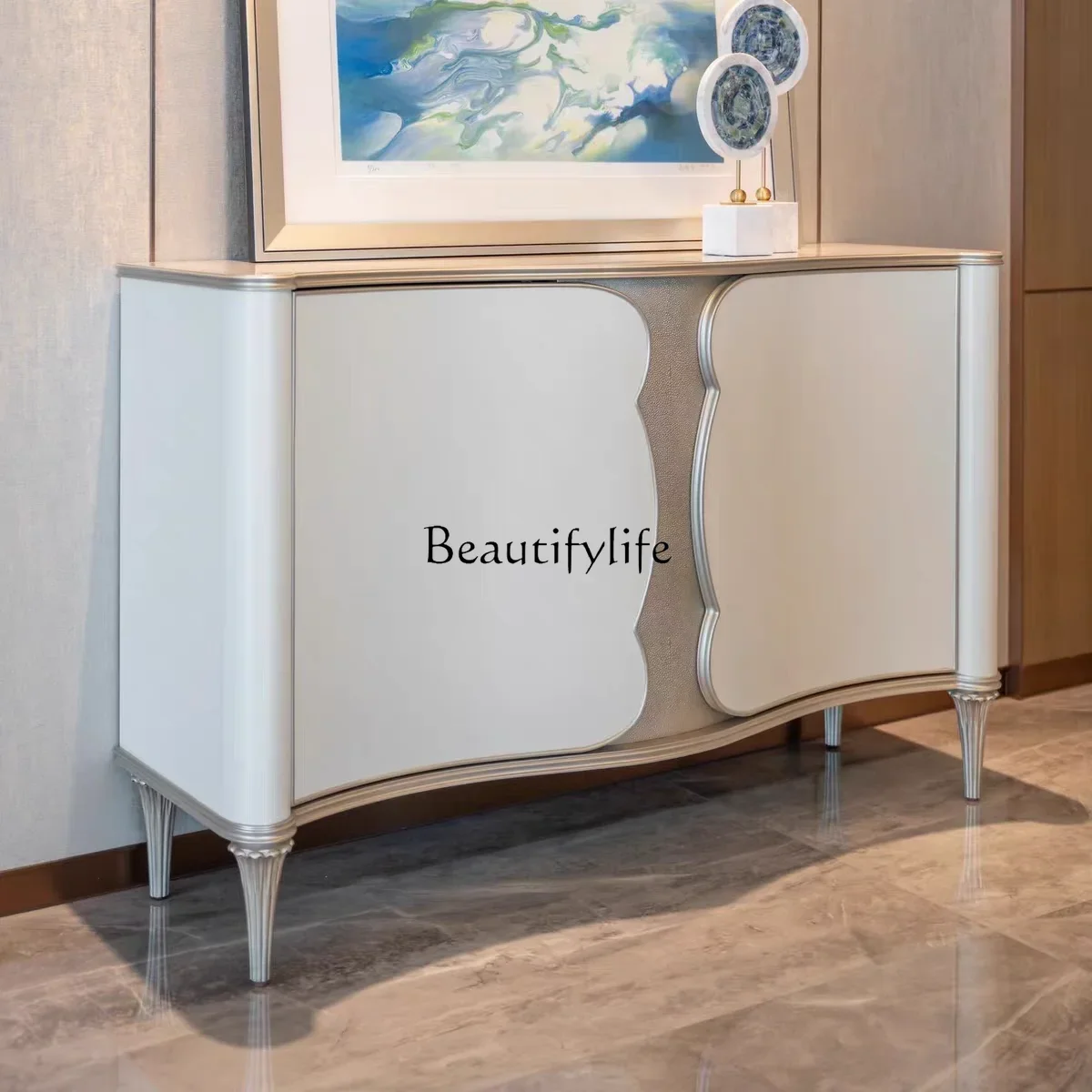 

yj19 American light luxury wall cabinet Solid wood dining side cabinet Meike cream wind wall cabinet