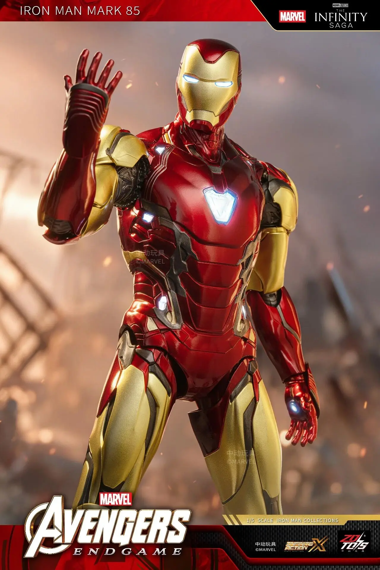 ZDTDS Marvel Iron Man Mk85 14 Inch Pvc Abs Figure 16 Light Up Points Nano Energy Cannon Collectible Model Ornament Gift