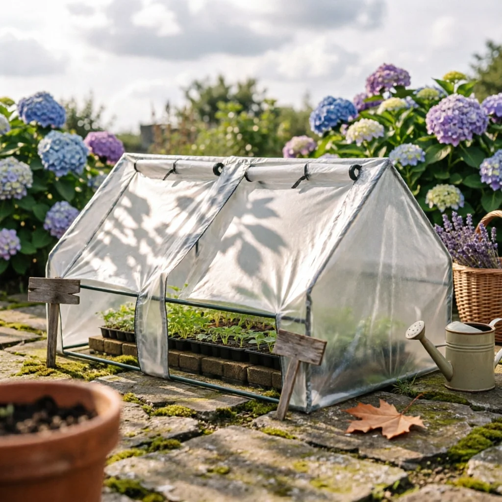 Mini Greenhouse Cylindrical Steel Frame Mesh Greenhouse Plant Shelter House Peaked Roof Plant Mesh Cover Front Openings