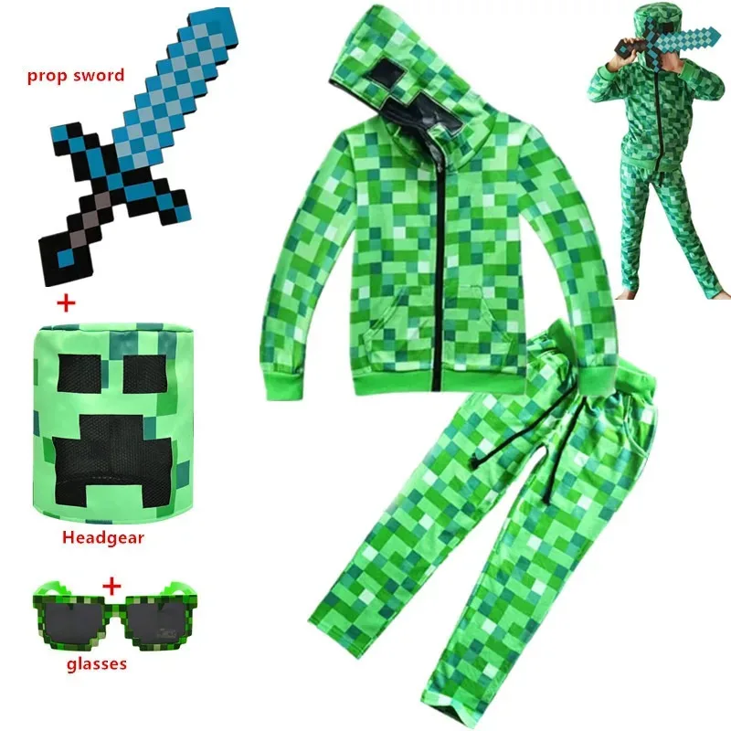 Crianças halloween crawler creepersw cosplay traje engraçado moletom com capuz jaqueta de festa de aniversário armadura verde c-creeper anime terno