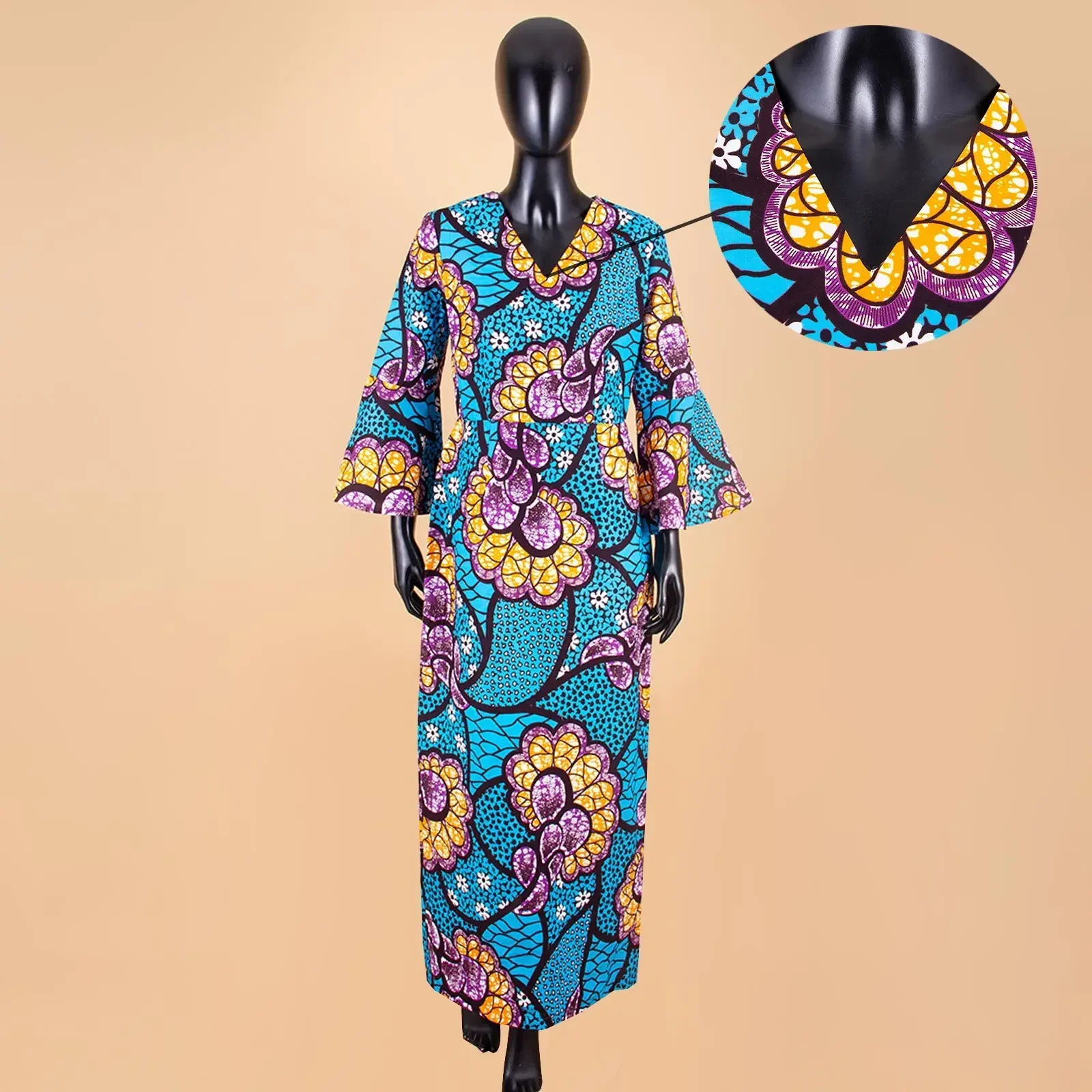 Women`s African Dresses Dashiki Outfits Print Bodycon Long Maxi Dress V Neck Flare Sleeve Party Wedding AFRIPRIDE A1925048