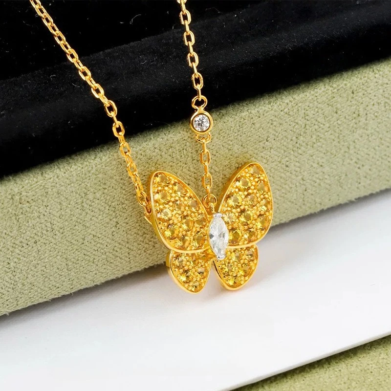 

Настоящее ожерелье Kt18 золотого цвета с цирконием и бабочкой для женщин, любовника, цепочка на день Святого Валентина, комплекты ювелирных изделий, подарки