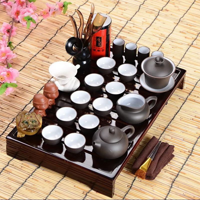 HighEnd Kung Fu Tea Set for Father's Day Chinese Tea Ceremony Essentials with Tea Table Over EightPiece Set