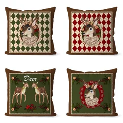Beauty retro ins style elk pattern pillowcase sofa cushion cover bedside pillowcase square girlfriend gift