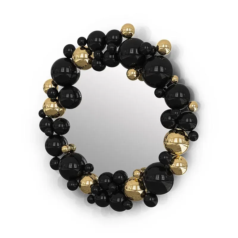 

Light luxury creative stainless steel bubble decorative mirror, high-end designer villa large flat corridor hanging wall