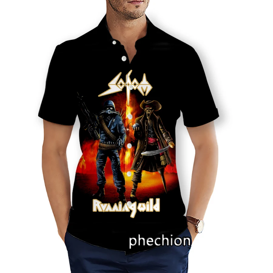 phechion Mens Short Sleeve Beach Shirts Sodom Band 3D Print Casual Shirts Fashion Streetwear Men Tops X251