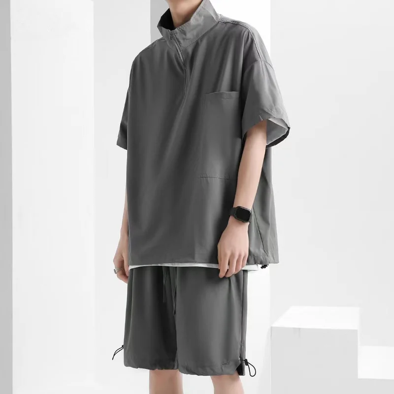 Quick-drying Ice Silk Thin Sports Suit Summer Men's Casual Short-sleeved Shorts Two-piece Outdoor Running Breathable Tracksuit