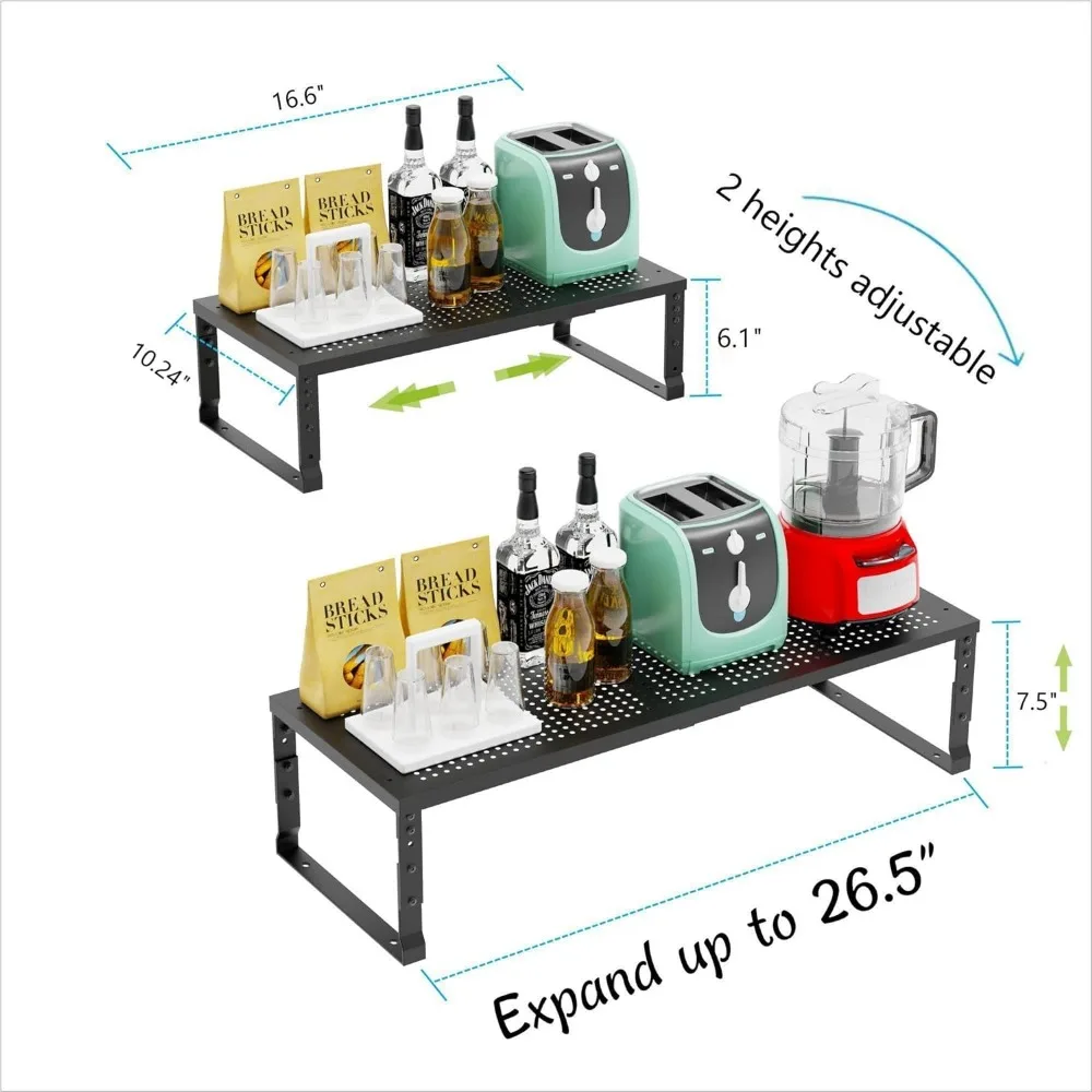 Expandable adjustable stackable kitchen organizer, spice rack,Metal Pantry Storage Shelves Rack,Counter Shelf for Cabinets, Coun