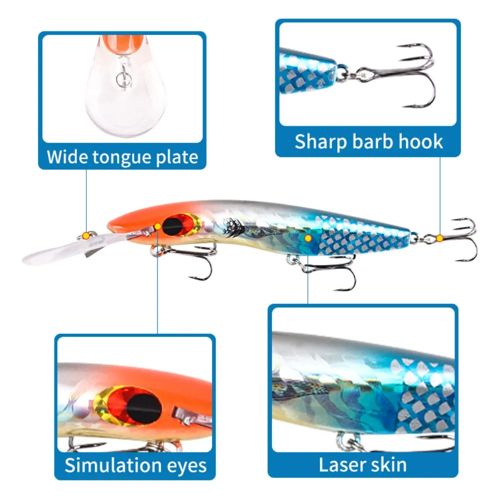 Durable Deep Diving 8M+ Big Minnow Wobbler Simulate Fishing Lures 10 Color Artificial Hard Bait for Freshwater Carnivorous Fish