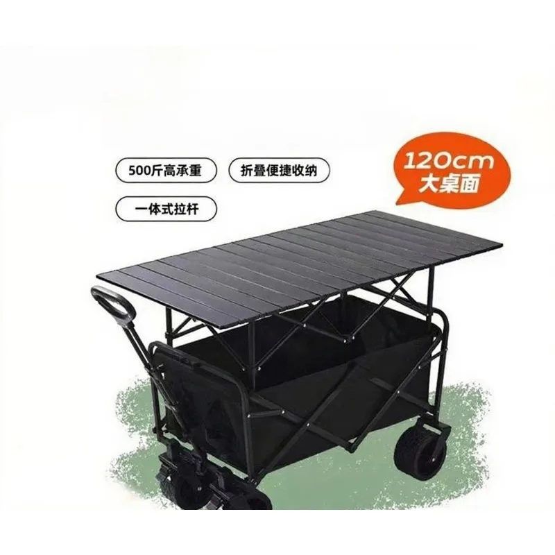 

Foldable Camping Wagon with Detachable Table, Portable Outdoor Vendor Cart for Picnic Fishing