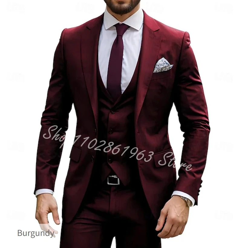 Navy Blue Men's Suit 3-piece Set (Jacket+Vest+Pants) Custom Wedding Party Tuxedos Formal Elegant Costume Homme Mariage