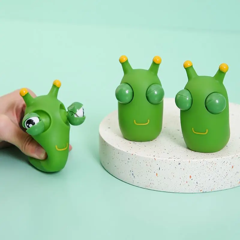Stress Relief Squeeze Toy Green Worm Pop Out Eye Decompression Sensory Fidget Toy For Office Desktop Anxiety Relief