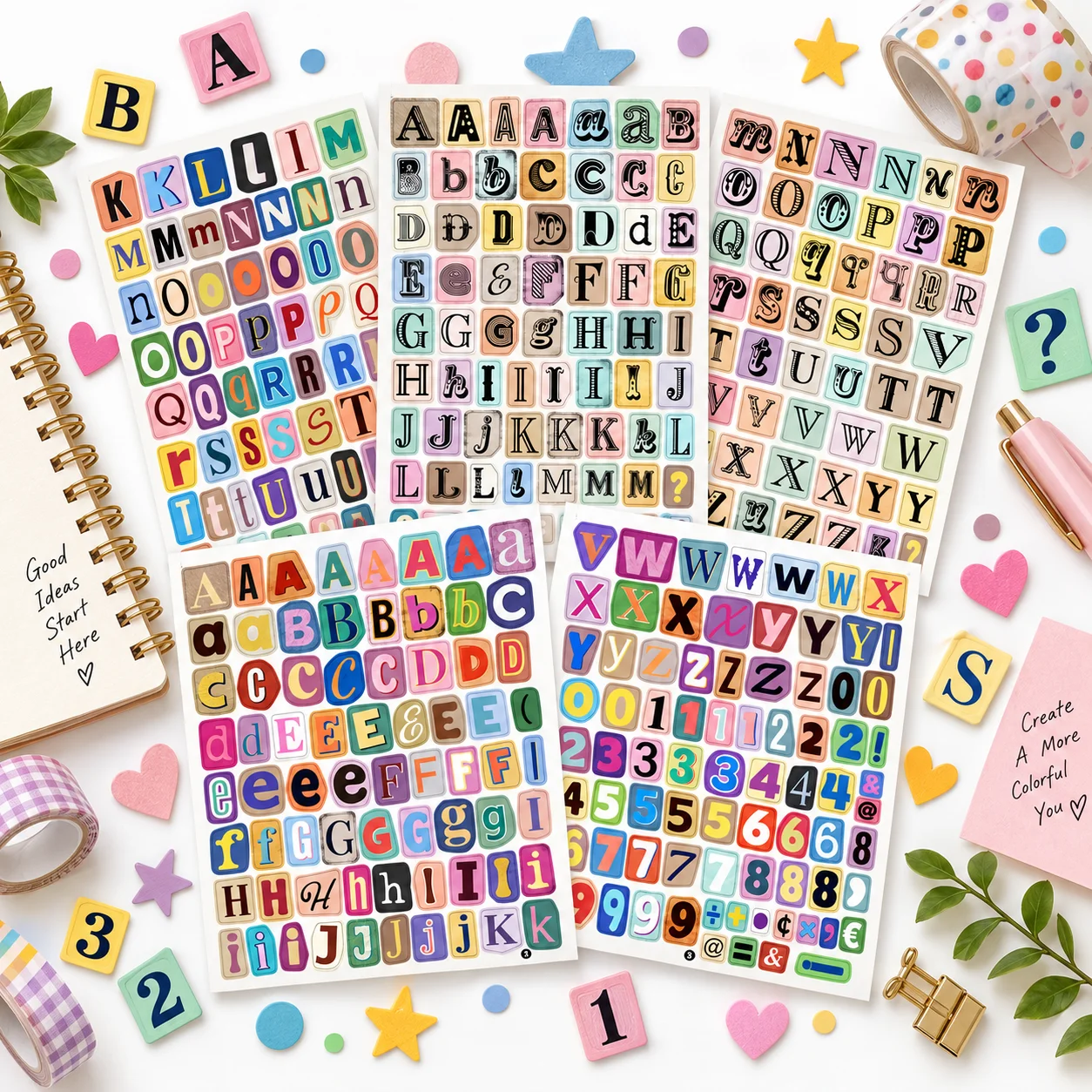 5/10/20 Blatt Retro-Zahlen- und Buchstabenaufkleber für Scrapbooks, Tagebücher, DIY-Bastelarbeiten, Wasserflaschen, Laptops, Junk Journals
