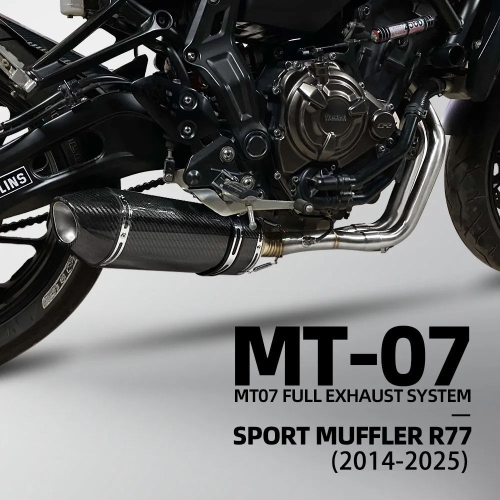 Sistema de escape R7 con tubo de escape inferior, colectores de carreras y silenciador R77 con DB Killer para Yamaha MT07 FZ07 XSR700 2025