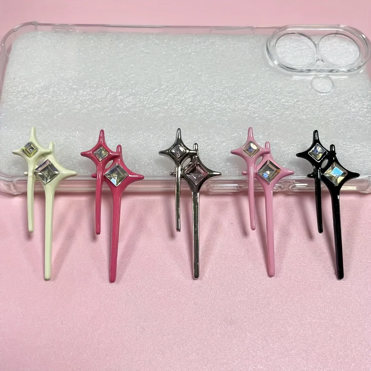 

5Pcs Pink Black Rose Red White Star Light Design Metal Luxury Junk Phone Case Ipadcase Decoration Charm DIY Crafts Supply