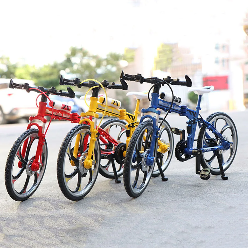 1:8 Scale Folding Bicycle Alloy Toy Car Models Rubber Tires Suspension Bike Wheel Steering Off Road Bicycles Kids Festival Gifts