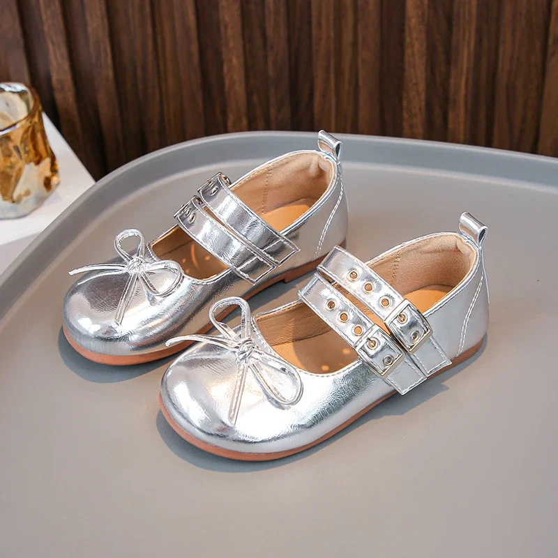 أحذية جلدية للأطفال ، على الطراز الكوري ، أسفل ناعم ، مانع للانزلاق ، ربطة عنق أنيقة ، أحذية رقص باليه ، موضة جديدة ، الخريف ،