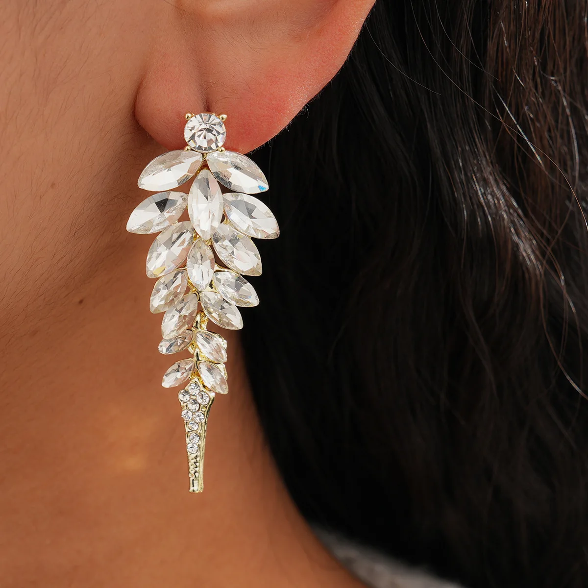 

Transparent Leaf Rhinestones Dangle Earrings Shiny Exaggerated Long Tassel Drop Earrings Jewelry Women Bride Aretes Para Mujer