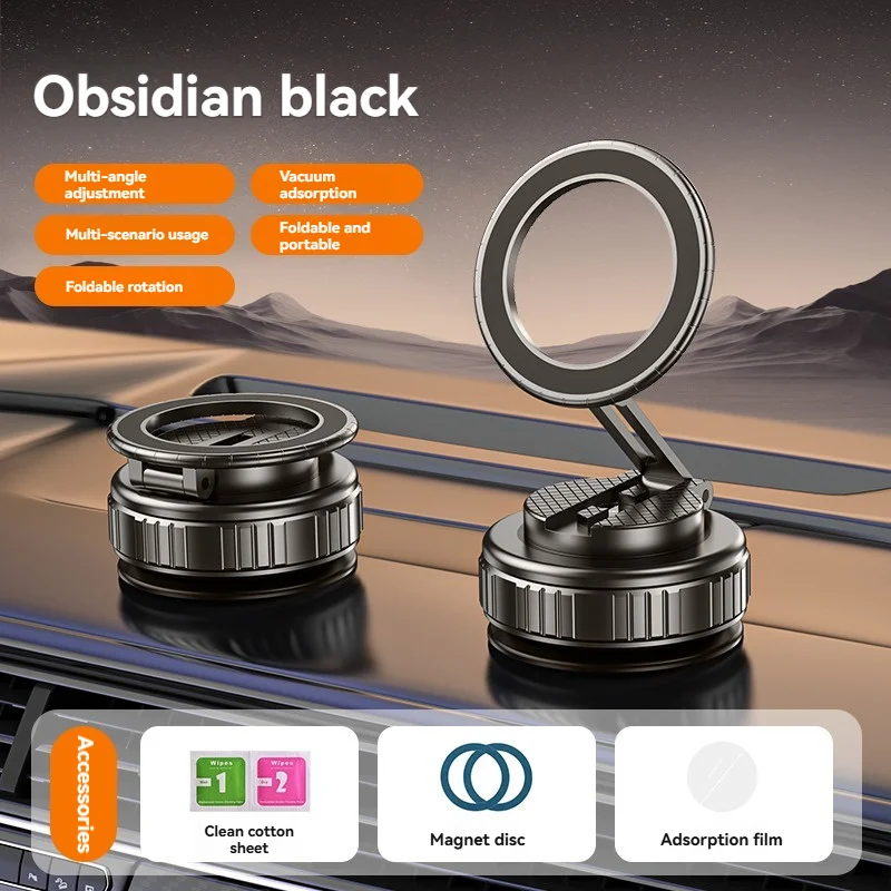 

[360° Adjustable] Rotating N52 Magnetic car Phone Holde Magnetic Vacuum Suction Car Phone Holder, Titanium alloy and ABS Materia