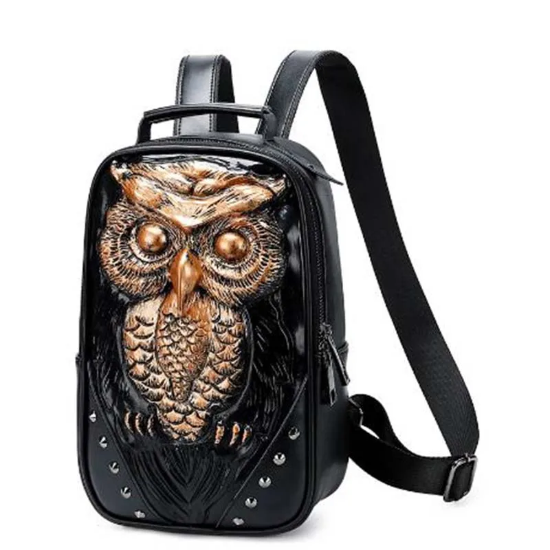 New Fashion 3D Embossed Owl Backpack Bags for Women Travel Bag Men Rivet Bag Personality Waterproof Lady Cool School Bags