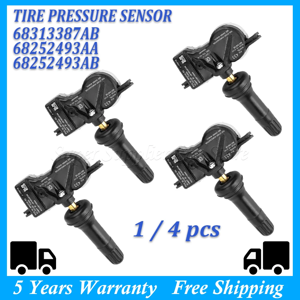 

1/4PCS CAR TIRE PRESSURE SENSOR 433MHz WHEEL AIR PRESSURE FITS FOR DODGE DURANGO 68313387AB 68252493AA 68252493AB TPMS SENSOR