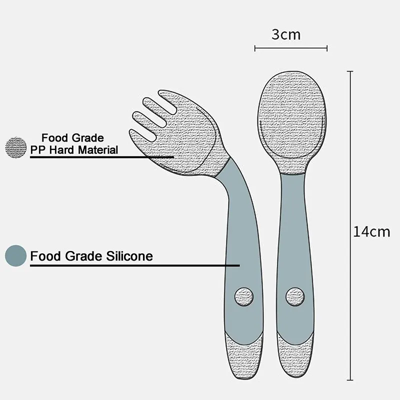 Green BAP Free Children Learn To Eat Training Tableware Twist Fork Spoon Silicone PP Soft Spoon