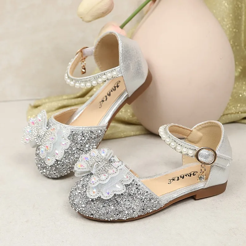 Girls Casual Sandals Shiny Sequins Kids Dance Shoes for Party Wedding 2026 Summer New Children Princess Sandals Non-slip