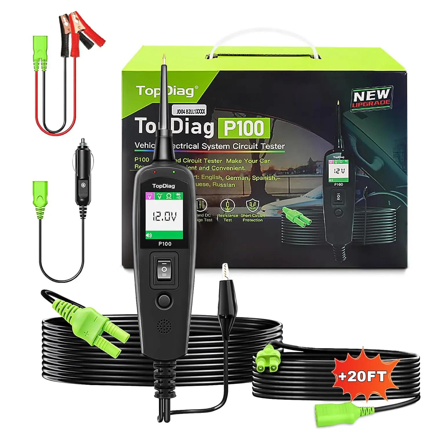 

Automotive Circuit Tester with 40FT Cable, AC/DC 12V-24V Diagnostic Tool for Car Electrical Issues