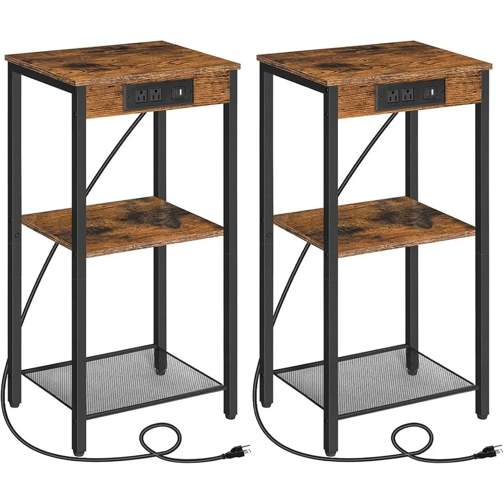 

Высокие приставные столики с зарядной станцией, комплект из 2 шт., прикроватные тумбочки высотой 30 дюймов, 3-ярусные приставные столики с регулируемыми полками для хранения, или