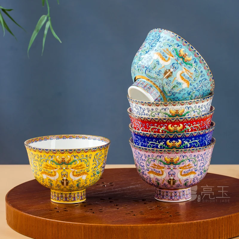 Tea Set Enamel Ceramic Household Cup Jingdezhen Chinese Bone China  Gift Box High-End Palace Style Handmade Simple Painted 5Pcs