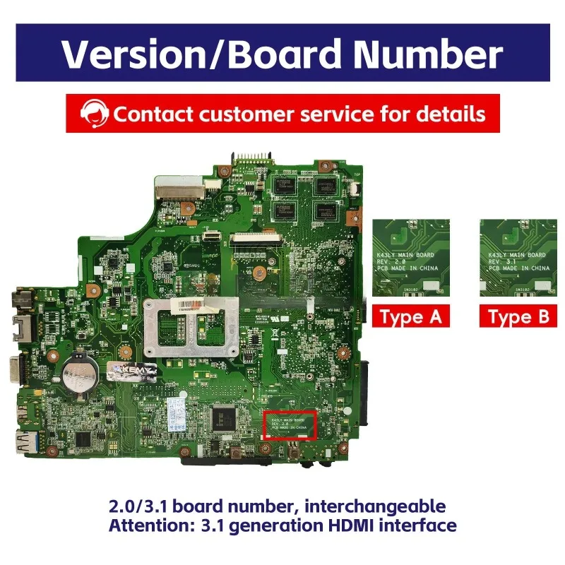 K43L Laptop Motherboard For ASUS K84L X44H K43LY K43L Notebook Mainboard With CPU fast shipping High quality 100% tests OK
