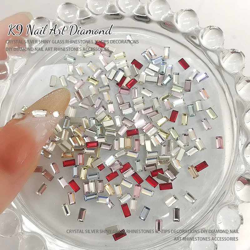 50 STKS Sparkle K9 Kleurrijke 2x4mm Rect Afgeschuinde Diamanten Kristal Strips Glas Nail Art Steentjes Decoraties Manicure Charms