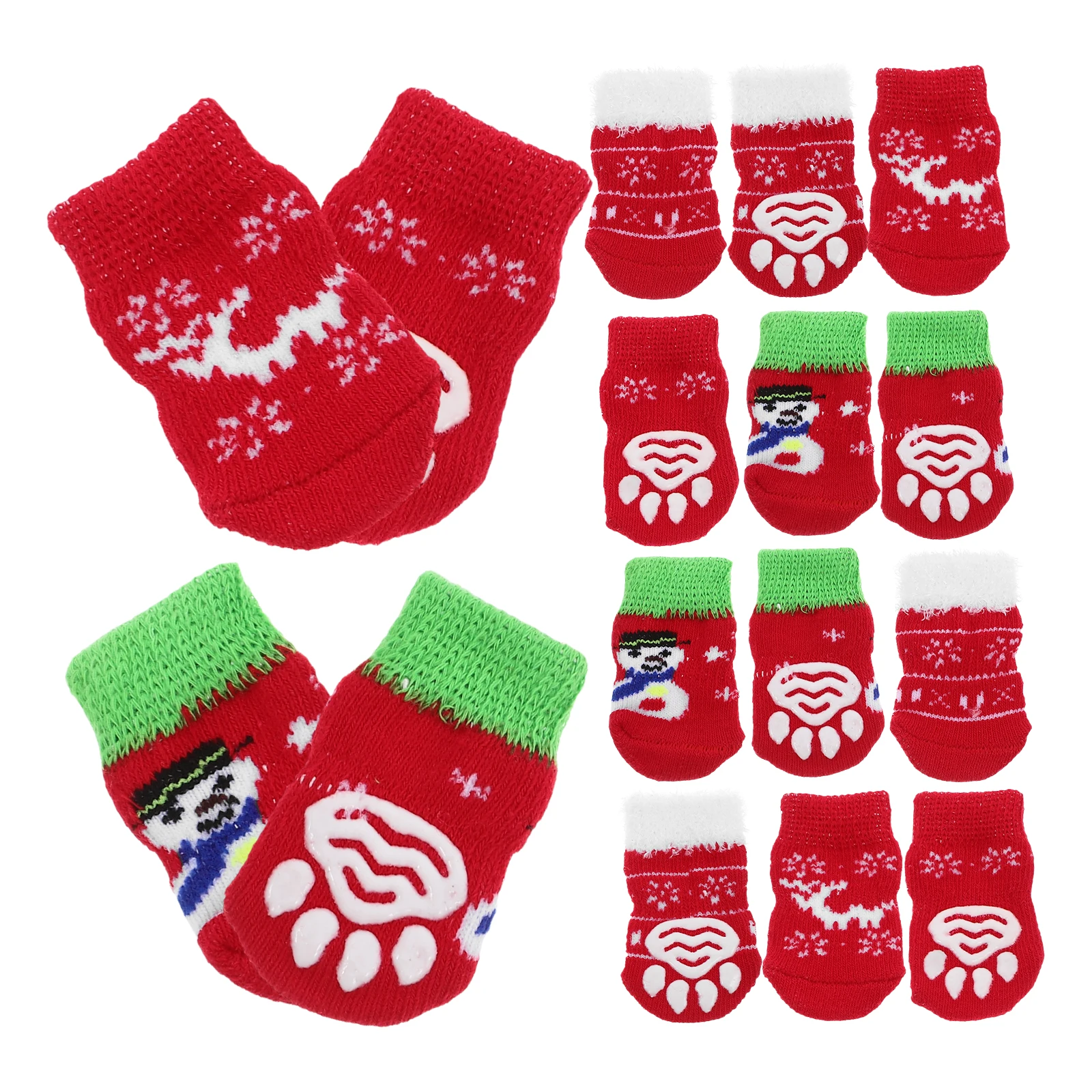 

4Sets Pet Cotton Socks Dog Cat Puppy Christmas Non Slip Cartoon Pattern Size S Cold Snow Salt Protection Socks