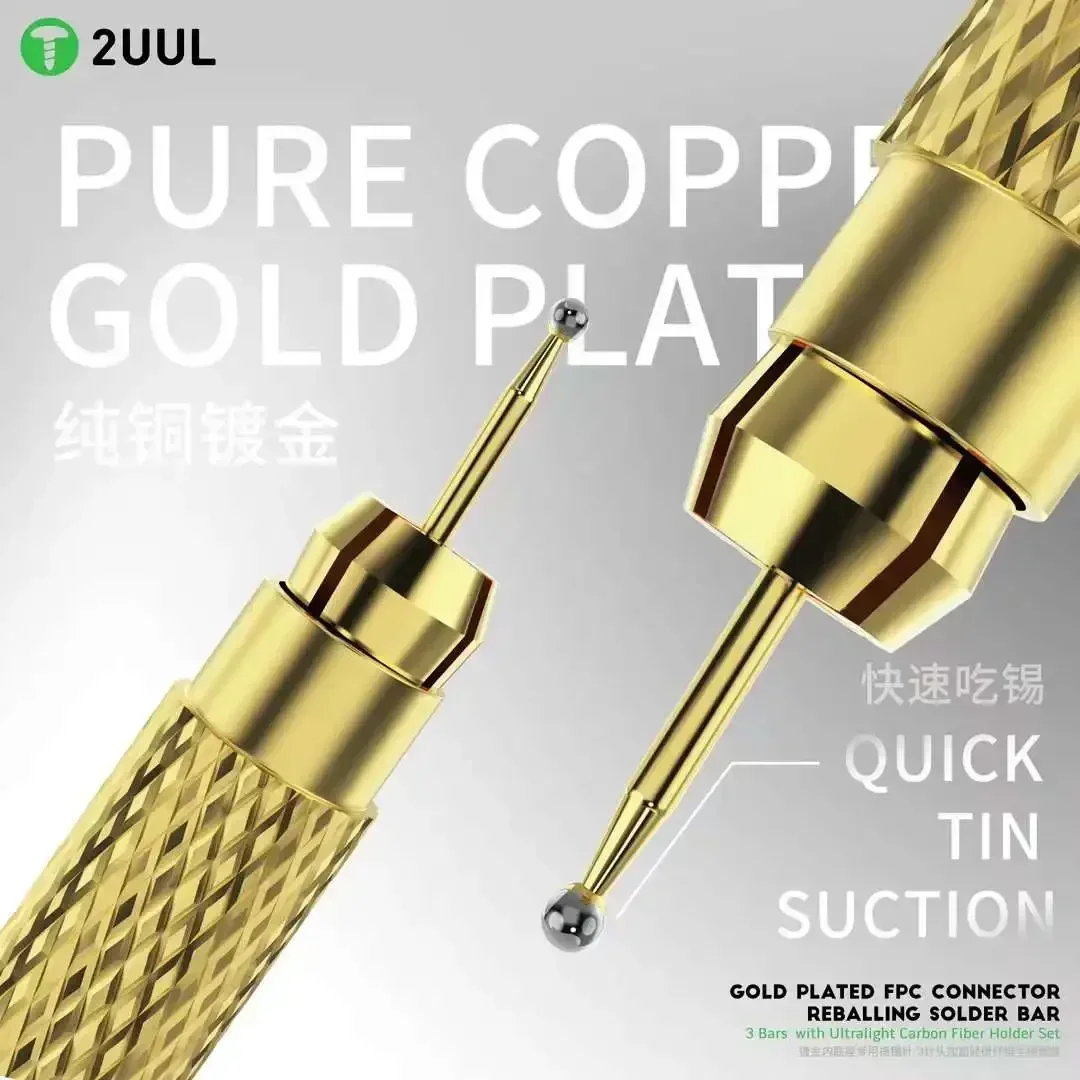 2UUL SC98 Gold Plated FPC Connector Reballing Solder Bar For Mobile Phone PCB Maintenance Fast Tinning Carbon Fiber Holder Set