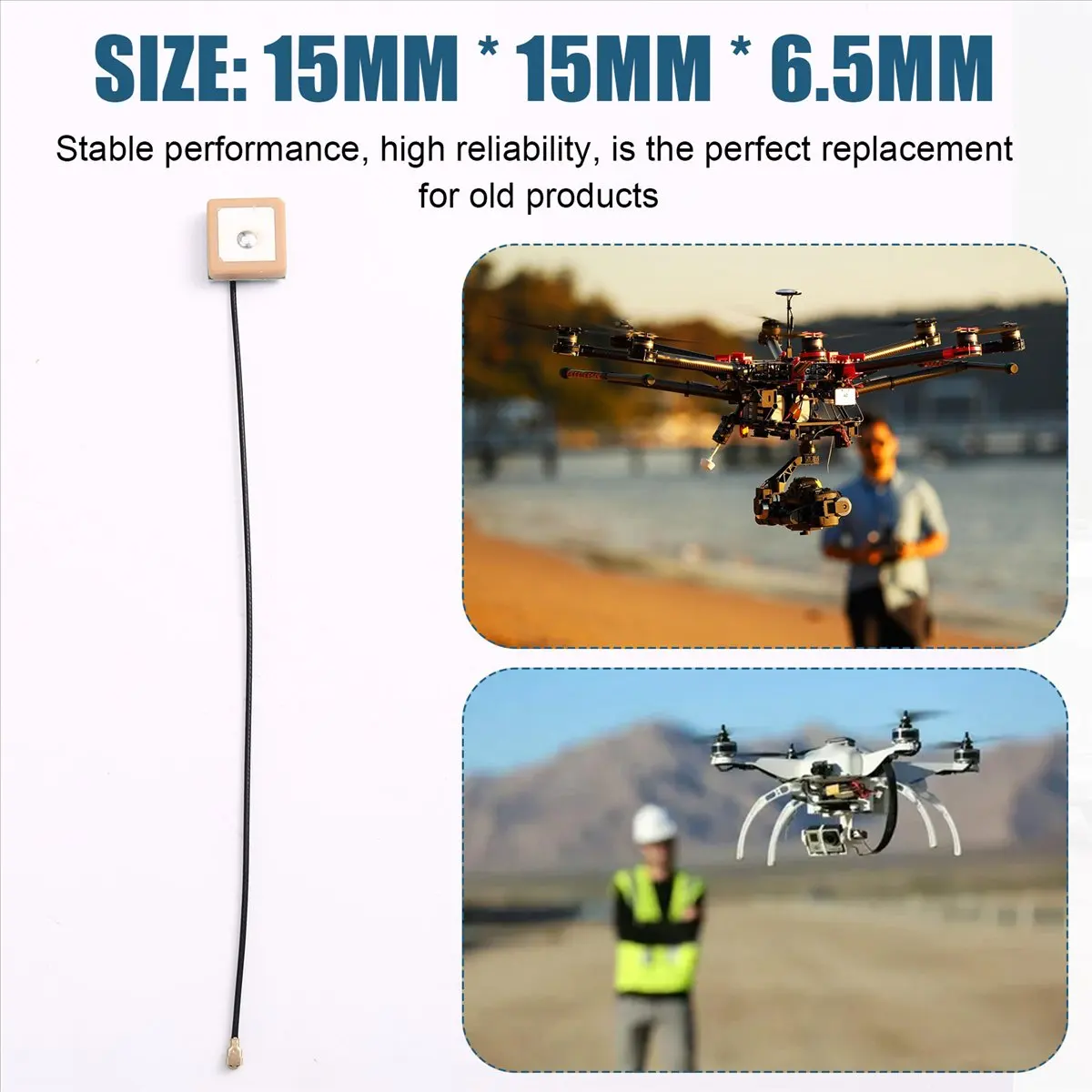 ☶❈＊♥AC1548-Mini GPS Active Antenna with IPX Interface 15x15x6.5mm 50 Ohm Navigation Cable for Car Tracking Drones