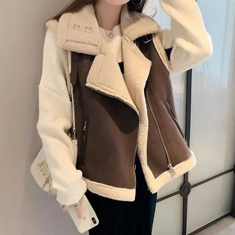 2024 Spring Autumn New Lamb Wool Imitation Suede Vest Female Loose Korean Version of Fur One with All The Clip Coat Tide