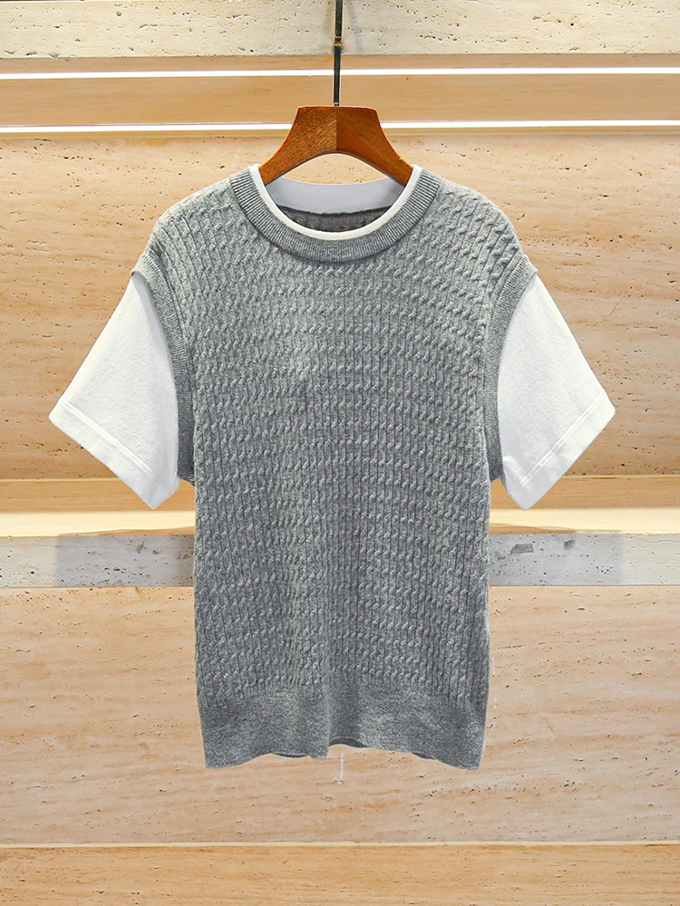 

S Home Nan You Высококачественная женская трикотажная футболка из двух предметов для колледжа Топ ort Sve круглый Ne Regular Fit