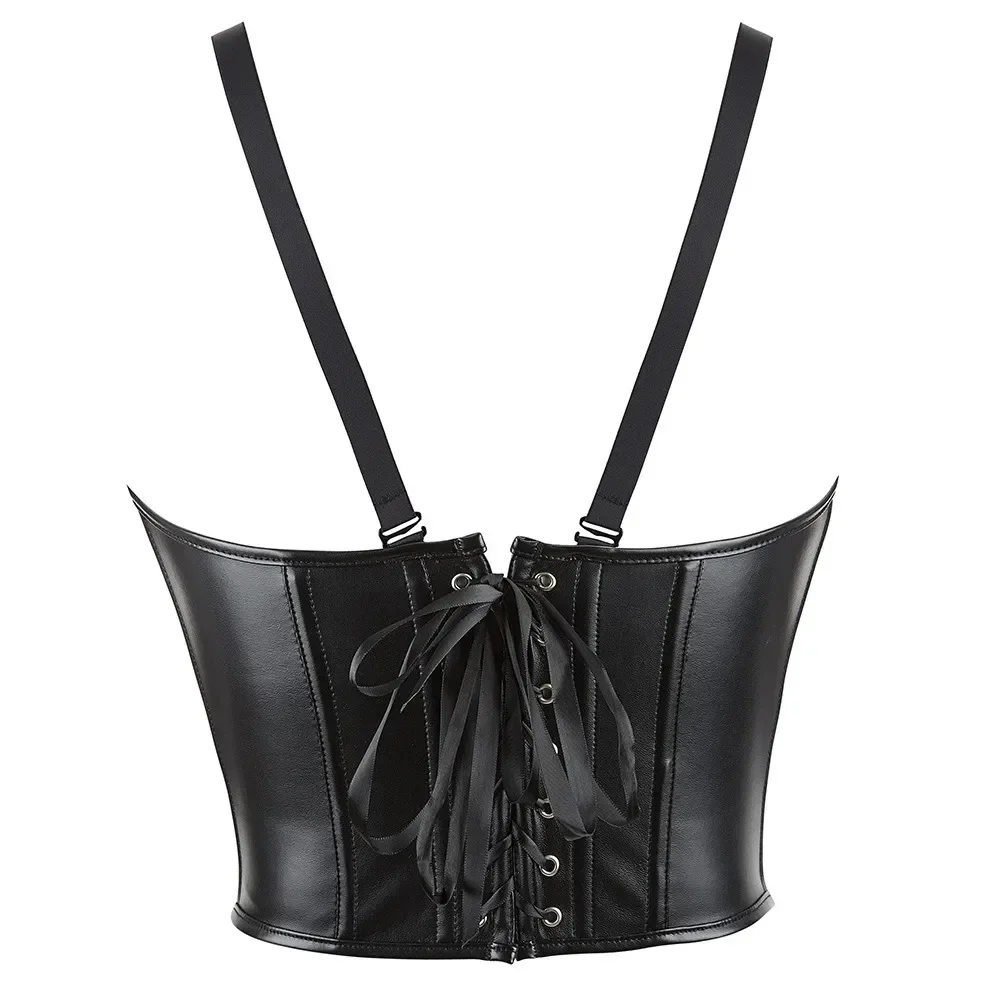 Leather Underbust Corset Top with Straps Sexy Women\'s Waist Cincher Corselet Vest Lace Up Gothic Punk Corsets Bustiers Plus Size