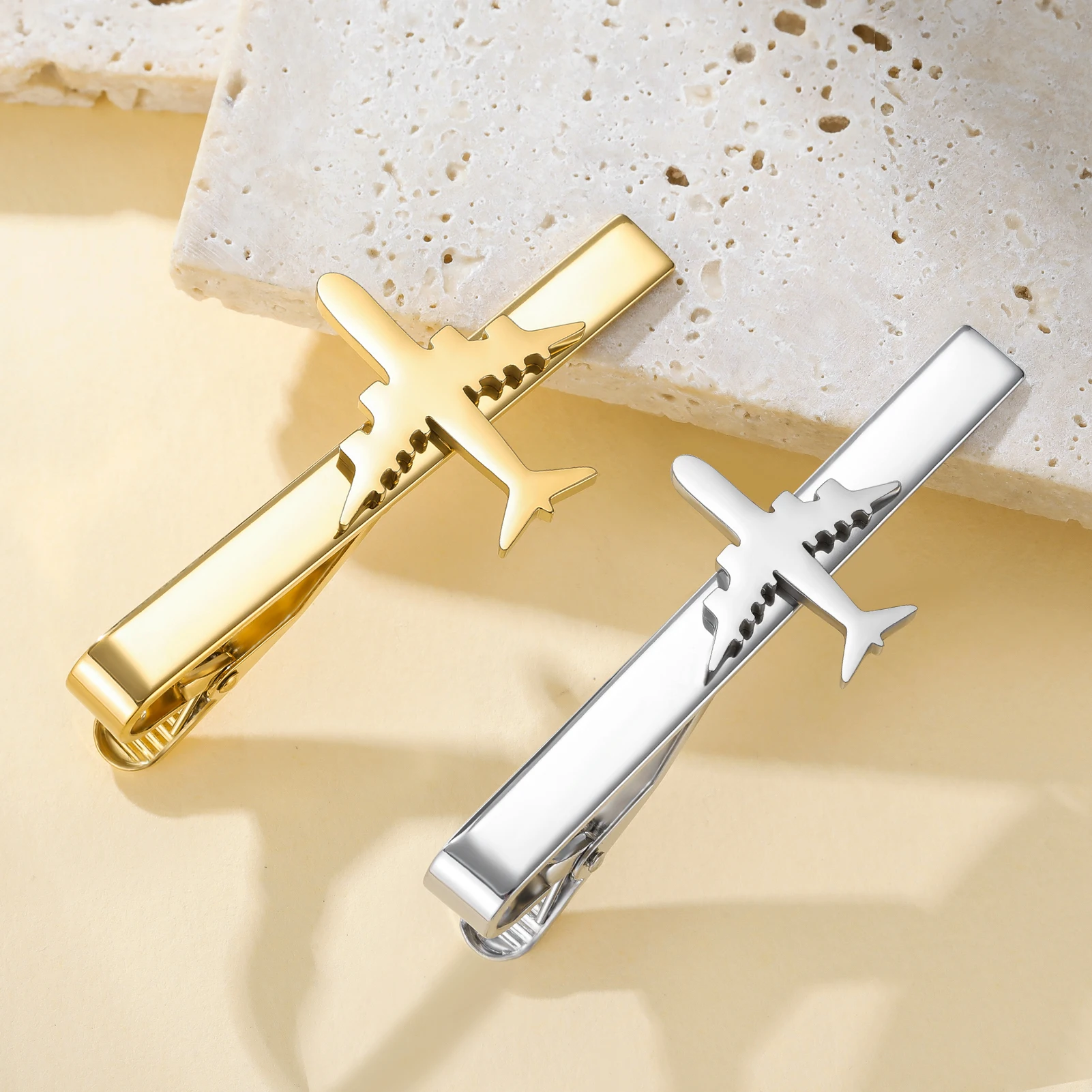 Airplane Tie Clip for Men Stainless Steel Aircraft Plane Tie Bar Fashion Necktie Clasp Pilot Aviation Themed Jewelry Gifts