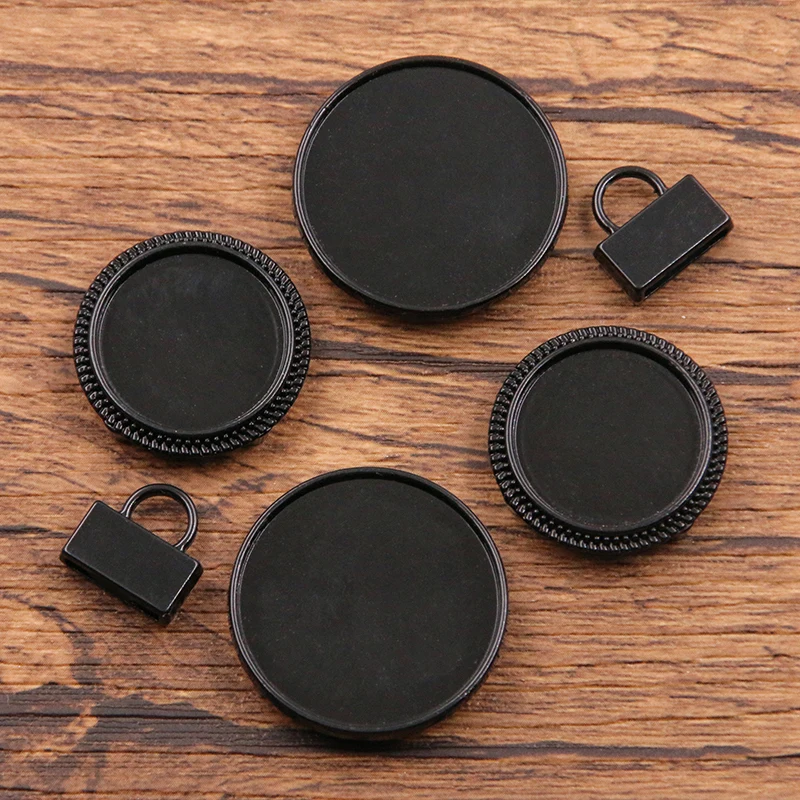 10Pcs 3 Styles Wholesale Flat Leather Slider Black Beads  Blank 25mm 18mm Cabochon Setting Diy Bracelets Making Supplies