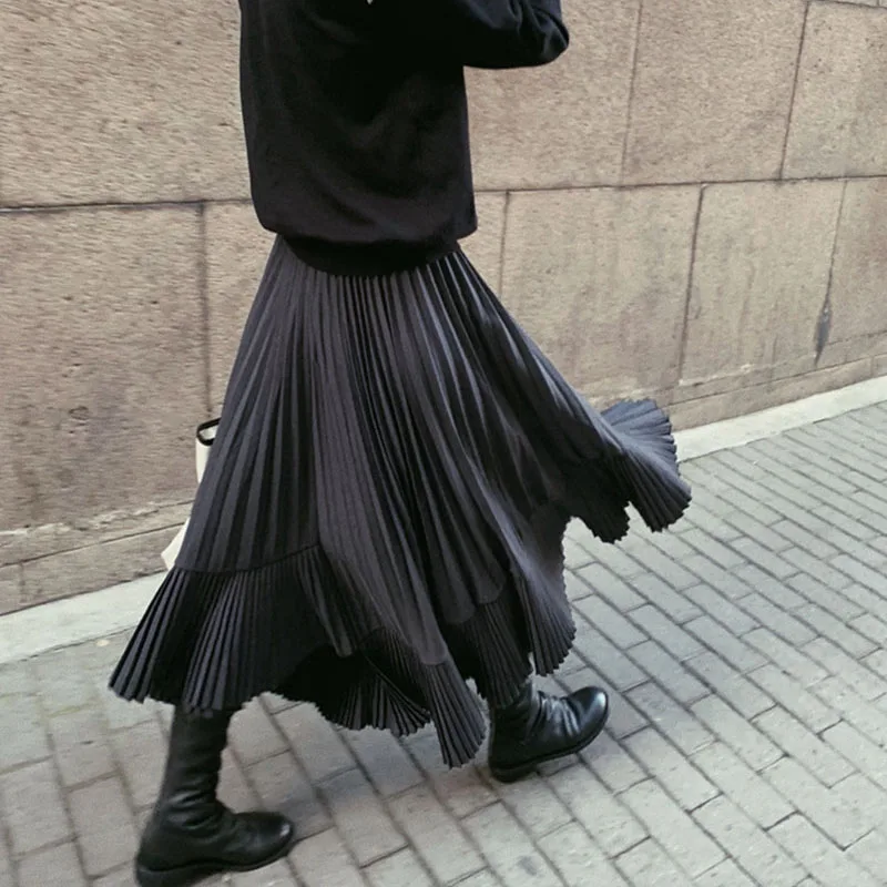 Fashion Irregular Black Skirts for Women High Waist Pleated Skirts Women Vintage Cargo Skirt Female Harajuku faldas para mujeres