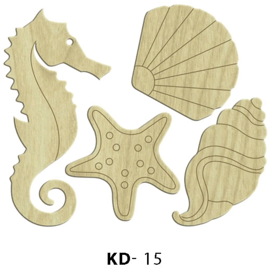 KD15 sea horse, star 4 Set wooden package ornament, hobby wood ornament