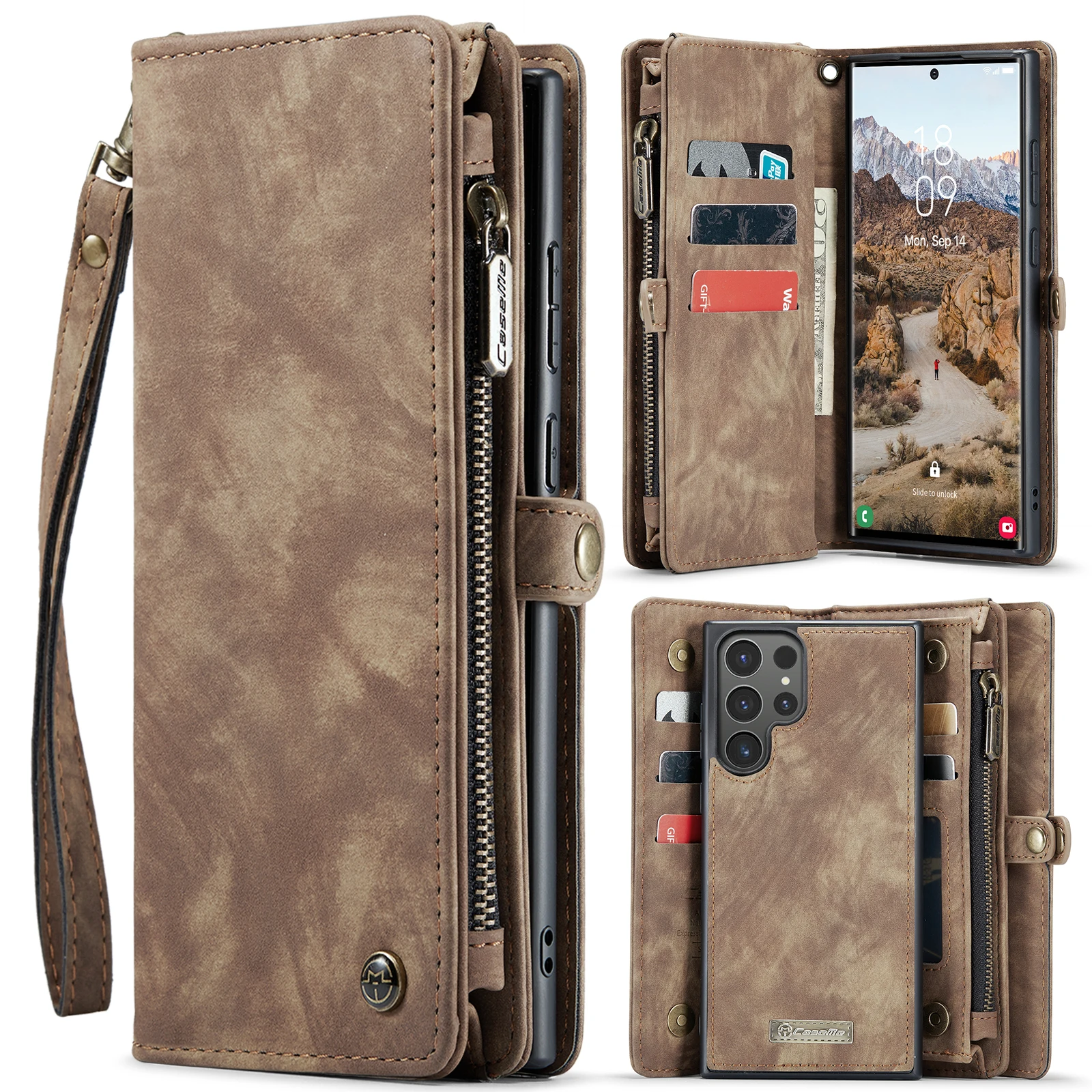 

CaseMe Leather Wallet Card Phone Case For Samsung Galaxy Z Fold 7 6 5 4 A70 50 72 55 56 16 5G Zip Flip Stand Cover