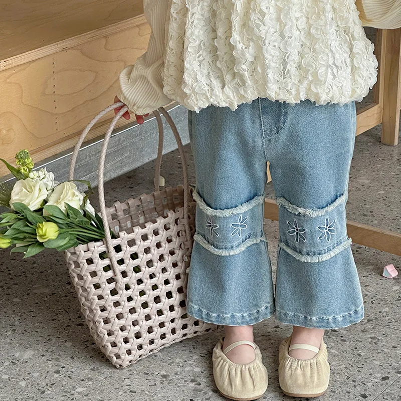 Girls Jeans Pant Spring and Autumn 2024 New Children Fashion Micro Cropped Pants Girl Baby Spring Dress All Match Pants