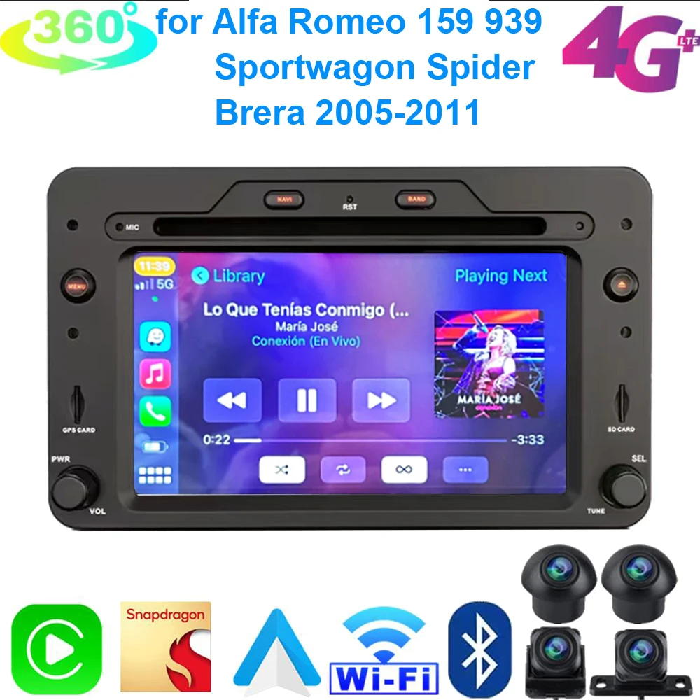 For Alfa 2005 2006 2007 2008 2009 2010 2011 Romeo Brera 159 Sportwagon Spider Carplay Android Auto Car Player GPS Radio Headunit