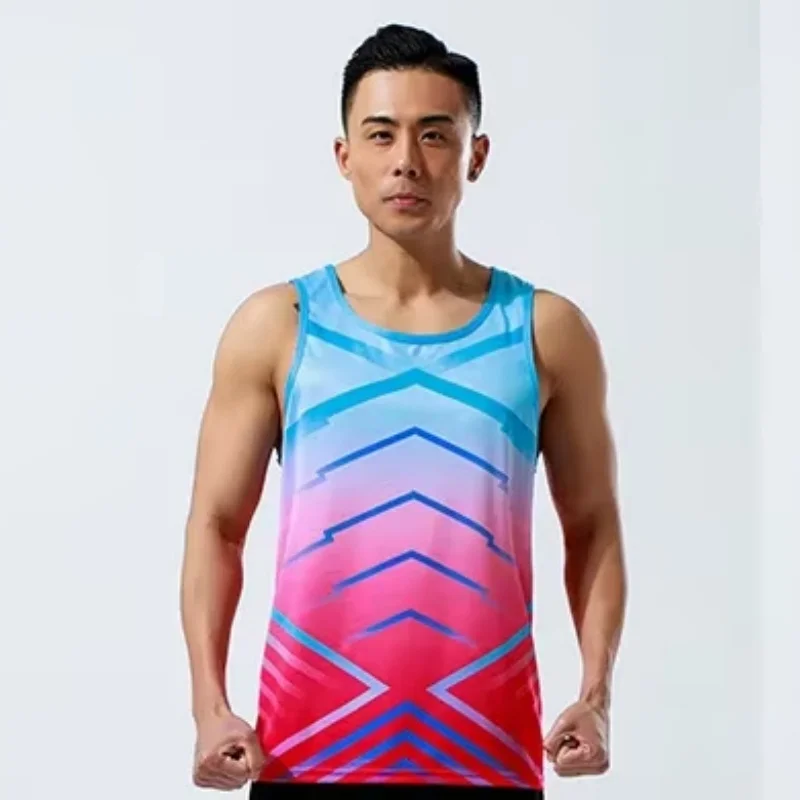 New Summer Fashion Men's Sleeveless T-Shirt Classic Colored Stripes Printed Man Tank Tops Outdoor Running Sports Quick Dry Vests
